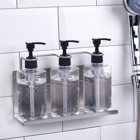 Triple Wall Mount Hotel Amenity Dispenser Shelf-Vintage Silver - Wall Mount Soap Dispenser Holder